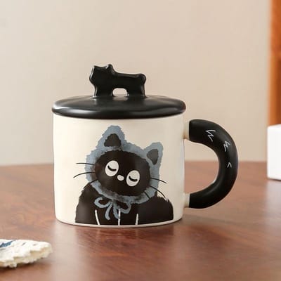 Schattige Kat Keramische Mok Praktisch Cadeau voor Beste Vriend Thuis Drinkwaterbeker Kantoor Koffiekop met Deksel 359ml white