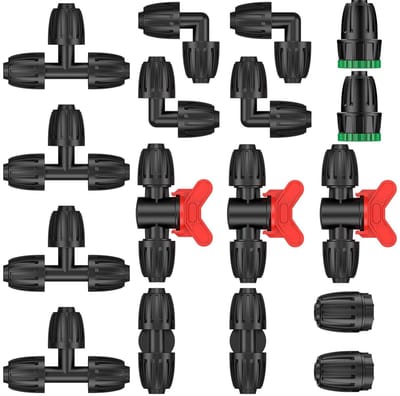 Complete 17-delige Drip Irrigation Connector Kit voor 13-13.7 mm Slangen, inclusief T-stukken, koppelingen, hoeken en kraanadapters voor optimale tuinirrigatie