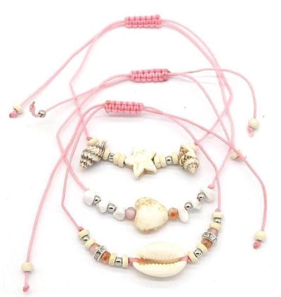 Jomide Set armbandjes - Schelpjes/Steentjes - Roze - 3 stuks