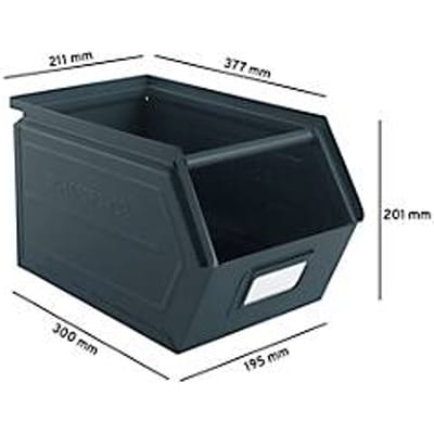 Schäfer Shop Select magazijnbak met open voorzijde, met draagbeugel, L 377 x B 211 x H 201 mm, 11,5 l, 60 kg, staal, RAL 5008 (grijsblauw)
