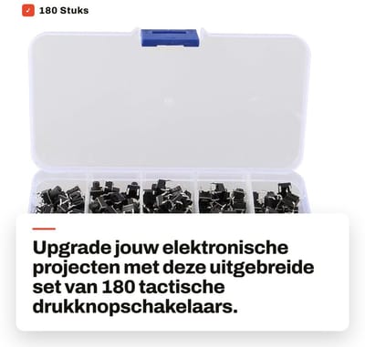 Dailygoods - 180 Stuks Tactische Drukknopschakelaar - Verschillende Maten en Toepassingen - Handige Opbergdoos - Micro Momentary Tact Kit