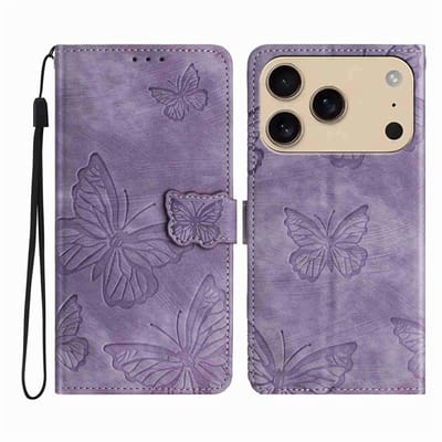 Coverup Hoesje - Geschikt voor iPhone 17 Pro Max Hoesje - Coverup Vlinders Book Case - Paars