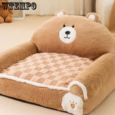 1pc Canapé Lit Chien Dessin Animé en Fibre de Polyester Confortable, Tapis pour Animal de Compagnie Amovible Lavable pour Toutes Saisons, Lit Chaise Longue Chaud pour Chien et Chat pour Petites Races S beige