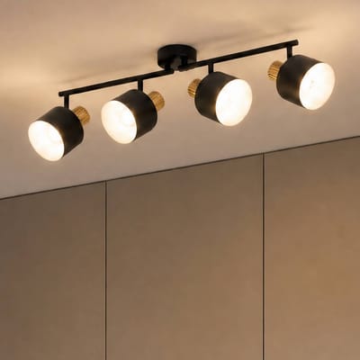 Lindby - buitenspot - 4lichts - IJzer, rubberhout - H: 23.7 cm - E14 - zwart, licht hout, wit