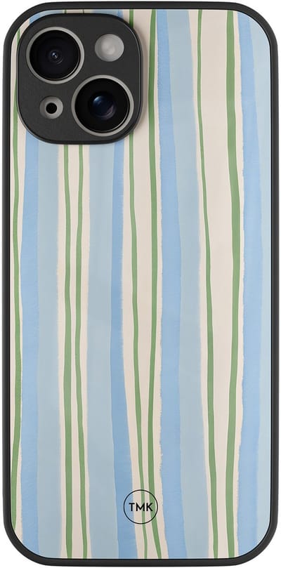 Hoesje geschikt voor Apple iPhone 13 - Pastelblauwe strepen - Blauw - TPU luxe case (glossy toplaag) - Gestreept - Hardcase backcover zwart