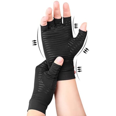 Halfvinger Koperen Compressiehandschoenen Artritis Pijnverlichting Antislip Ademend Sport Gym Polssteun Handschoenen L zwart