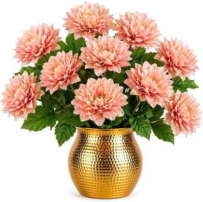 Mica Decorations Kunstbloem Dahlia Artistic - 8x - H74 cm - oranje/roze - kunststof - stelen kunstbloemen - boeket - bloemetjes