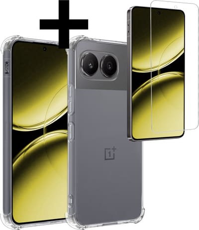 Hoesje - Met Screenprotector - Geschikt voor OnePlus Nord 4 - Sterk & Shockproof - Siliconen Case - Back Cover - Telefoon Hoes - Shock Proof - Telefoonhoesjes - Transparant