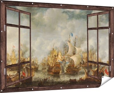 Gards Tuinposter Doorkijk Slag bij Terheide - Jan Abrahamsz. Beerstraten - 180x120 cm - Tuindoek - Tuindecoratie - Wanddecoratie buiten - Tuinschilderij
