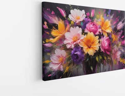 Saammp Canvas Schilderij - Abstracte bloemen in vaas - kleurrijk - Natuur - 30x20 - Foto op canvas - Wanddecoratie - Muurdecoratie Woonkamer - Kantoor Decoratie