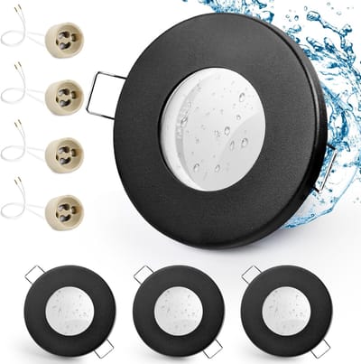 4 x Led-inbouwspot IP65 inclusief GU10 houder, draaibaar LED-spot, ijzer, mat zwart, badkamer inbouwrames, rond vlak, inbouwspots, gatmaat 68 mm voor buiten - binnengebieden.