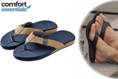 Comfort Essentials Slippers Heren – Navy/Beige – Maat 41 – Teenslippers – Slippers Met Ergonomisch Voetbed