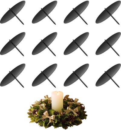 12 Stuks 6 cm Kaarshouders voor Adventskrans Zwart Adventskaarsenhouders Metalen Kaarsenstandaard Set Kaarsenschotels om in te Steken voor Diy Krans Advent Kerst Tafeldecoratie