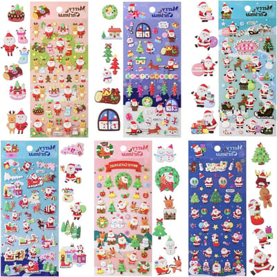 3D Kerststickers voor Scrapbooking en Decoratie - 6 Vellen met Unieke Wijnstickers voor Kerstcadeaus en Feestelijke Versiering