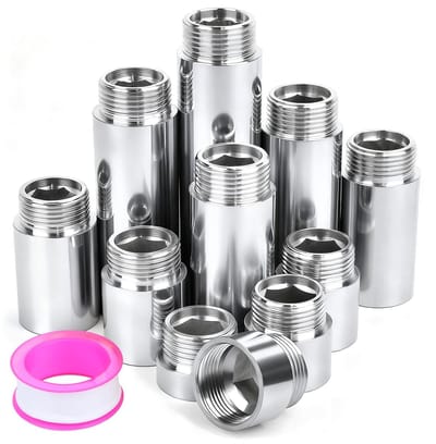 1/2 inch, 15 mm, kraanverlengingen, messing, verchroomd, 2 stuks, verlenging, wateraansluiting, schroefdraadfitting, schroefdraadverlenging voor kranen, hoekventielen