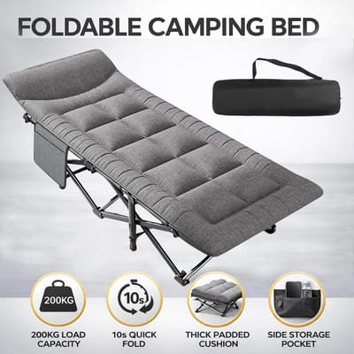 Dailygoods Opvouwbaar Campingbed 200 kg – Draagbaar Enkelvoudig Kampeerbed met Stalen Frame en Ingebouwd Kussen, Ideaal