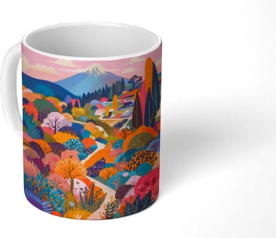 Mok - Koffiemok - Witte bergtop - Modern - Kleurrijk - Mokken - 350 ML - Beker - Koffiemokken - Theemok