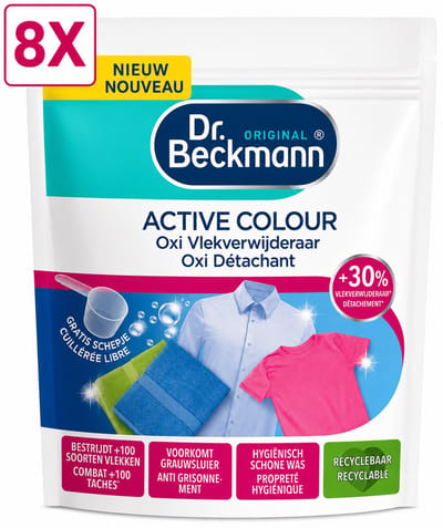 8 x Dr. Beckmann - Active Colour Poeder – Oxi Vlekverwijderaar – Voor Gekleurde & Witte Was – Tegen Grauwe Sluier – 400g