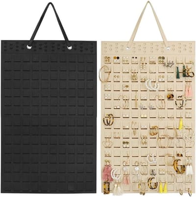 Famanu – Sieradenorganizer set van 2, hangende ketting en oorbelhouder voor sieradenopslag, zwart en bruin