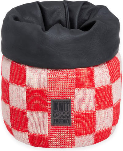 Knit Factory Gebreide Mand - Keuken Opbergmand - Plantenmand Block - Ecru/Rood - 25 cm