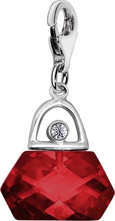 Quiges – 925 - Zilver – Charm - Bedel - Hanger - 3D Kristal Zirkonia Handtas Rood - met – sterling - zilver - karabijnslot - geschikt - voor - Bedelarmband HC364