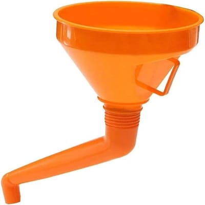 Entonnoir à Huile en Plastique 145 mm avec Poignée Courbée, Entonnoir à Huile Courbé Filtré pour Tracteurs, Moteurs Diesel, Générateurs, Motos et Voitures Ravitaillement, E orange