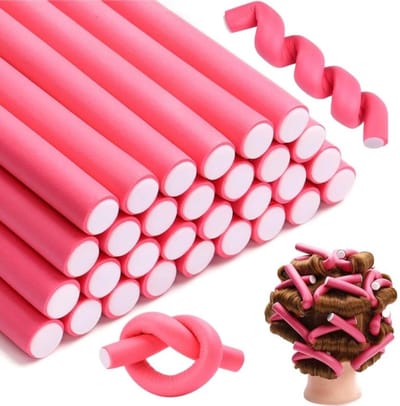 Heatless Curls - 30 Stuks - 24x0.8cm - Luie slaap krultang - Hitteloze Haarrollers - Vflexibele Krultang - voor Krullen en Golven - voor Kort Halflang Haar - Krullen Maken - Stylinggereedschap voor Kapsalon - Roze