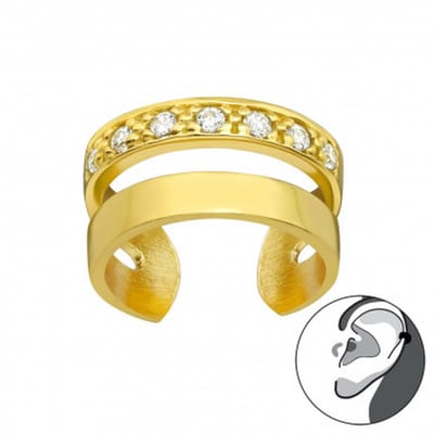 Zilveren ear cuff - dubbele band met kristallen - 925 zilver