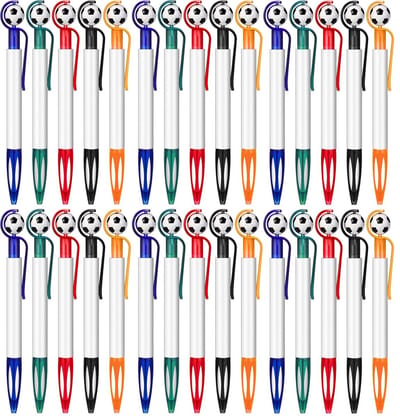 Ynkkvre - 30 Stuks Voetbal Balpen – 14 cm Uittrekbare Balpen met Zwarte Inkt, 1.0 mm Fijne Punt, Schrijfgerei Cadeau voor Kantoor en School