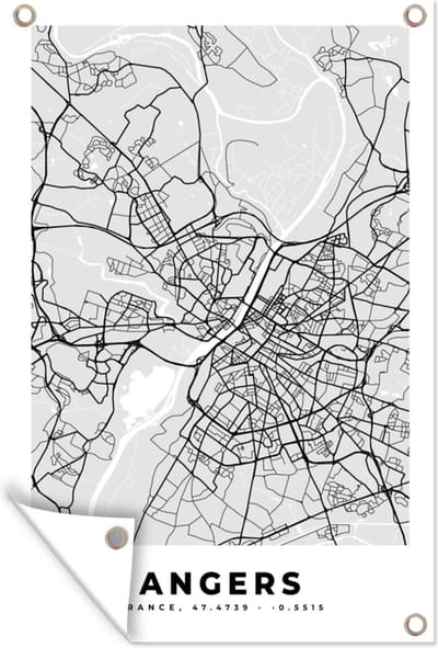 Muurdecoratie Angers - Plattegrond - Frankrijk - Kaart - Stadskaart - 120x180 cm - Tuinposter - Tuindoek
