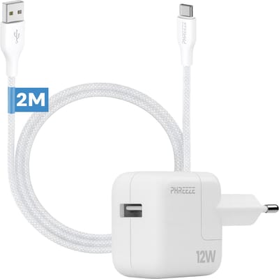 Phreeze 12 W usb stekker - Usb A naar usb C kabel - 2 meter - Oplaadstekker voor telefoon en tablet