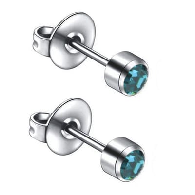 Caflon 4mm titanium oorknopjes voor oorschieter hypoallergeen steriel verpakt met blauw turquoise kristal steentje geboortesteen december turkoois