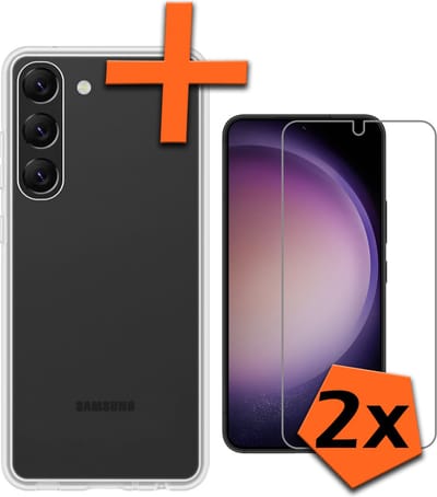 Hoes - Met 2x Screenprotector - Geschikt voor Samsung Galaxy S23 - Sterk & Shockproof - Back Cover - Siliconen Case - Telefoon Hoes - Transparant
