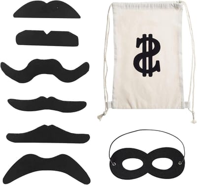 Trekkoord tas met maskerade-accessoires voor rollenspellen - Rugzak, oogmasker en baard voor 1 dollar - Leuke set voor verkleedpartijen