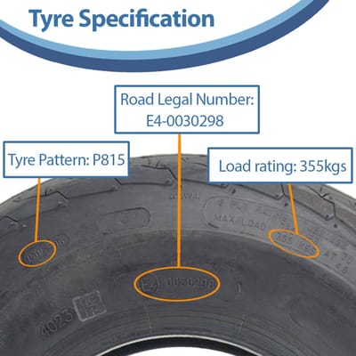 16.5x6.50-8 Aanhangwagenbanden, 6-laags, P815, goedgekeurd voor de openbare weg, 72M, 355 kg, 165/65-8 (set van 3)