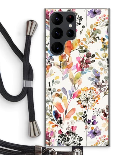 Hoesje met koord geschikt voor Samsung Galaxy S22 Ultra hoesje met Koord - Wilde grassen - Telefoonhoesje met Zwart Koord - Bescherming aan alle Kanten en Over de Schermrand