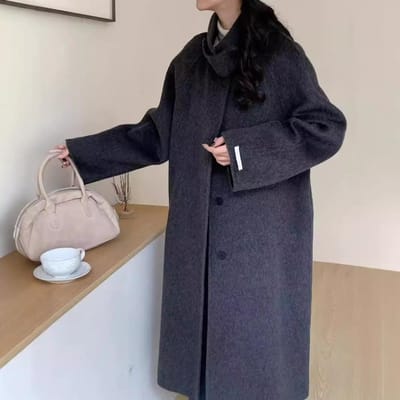 Nieuwe Herfst en Winter Dubbelzijdig Wollen Jas Lang Koreaanse Stijl Losse Casual Wollen Jas M black