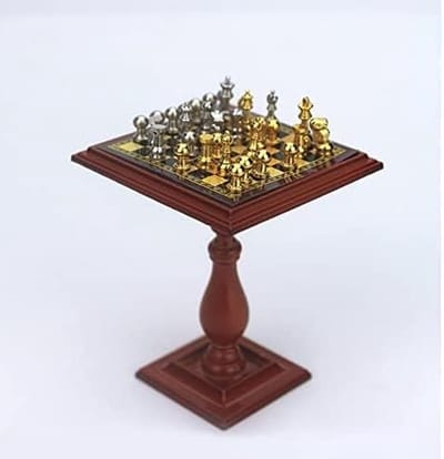 Mini Schaakspel - Messing Stukken - Denkvaardigheden Ontwikkelen - Magnetische Stukken - 1:12 Model - Goudkleurig