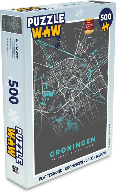 Puzzel Plattegrond - Groningen - Grijs - Blauw - Legpuzzel - Puzzel 500 stukjes - Stadskaart