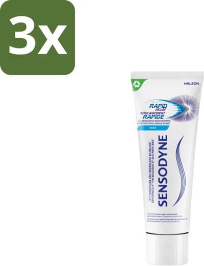 3 x Sensodyne – Tandpasta – Rapid Relief Whitening – 75 ml - Gevoelige Tanden - Gevoeligheid - Verlichting - Whitening - Tandpasta