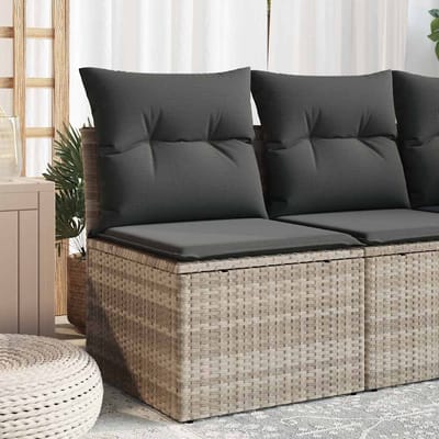 vidaXL - Tuinbank - zonder - armleuning - met - kussens - poly - rattan - lichtgrijs