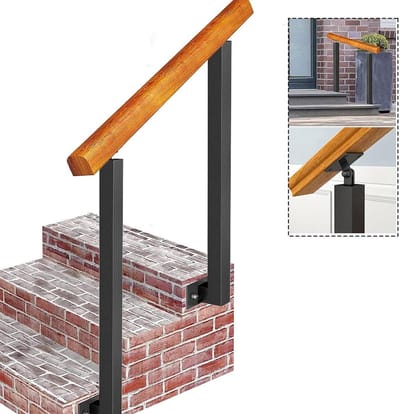 Buitentrap Reling - Stevig Hout Ijzer - Veilige Entree - Verstelbare Hoeken - 90 cm Hoogte - Zwart