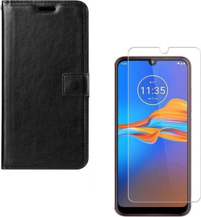 hoesje Geschikt voor: Motorola Moto E6 Plus Portemonnee zwart met 2 stuks Glas Screen protector