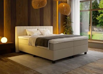 Mörgenn Boxspring Douze - Pocketvering - 12-Baans Hoofdbord - Beige - 120x200 cm - Inclusief Dekbed en Kussens