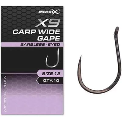 Matrix X9 Carp Wide Gape Eyed-Barbless (10 pcs) - Maat : 16