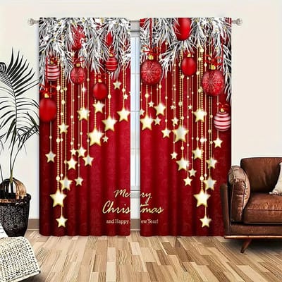 2 stuks rood kerstthema print woonkamer slaapkamer studeerkamer hoge verduisterende gordijnset met roedetype en ogen 214x160cm&Grommet Top red