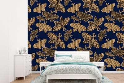 Behang - Fotobehang Patroon - Muziek - Vlinders - Breedte 360 cm x hoogte 260 cm