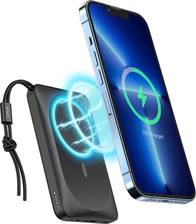 Veger Powerbank - MagOn - W1151 - 10.000 mAh - 22.5 Watt - MagSafe - USB-C - Lightning - Zwart