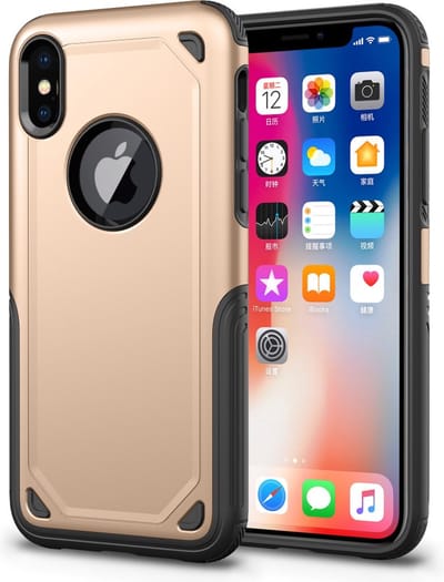 Peachy Shockproof Pro Armor geschikt voor iPhone X XS hoesje - Protection Case Goud - Extra Bescherming