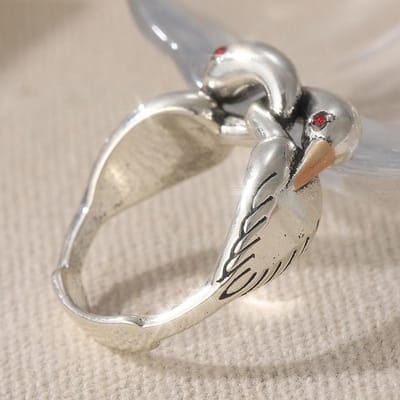 Bague Plaqué Argent Forme d'Oie Sculptée à la Main Vintage pour la Mode Féminine Créative Incrustée de Zircone Synthétique Rouge Bijoux de Banquet 7&Silver Plated gray